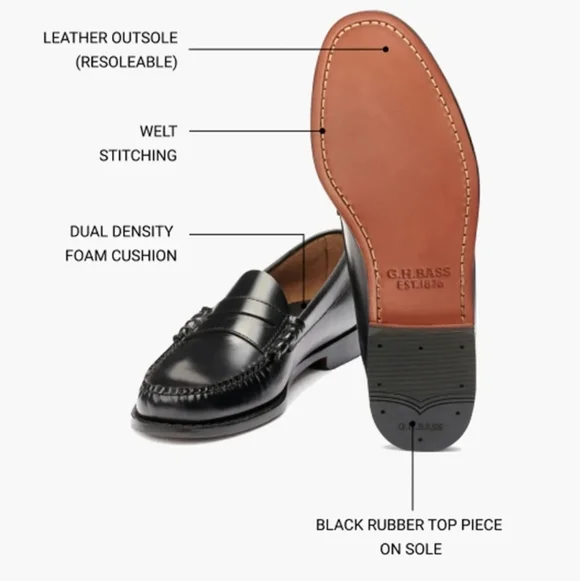 G.H BASS Larson Weejuns Penny Loafers In Black, Men's 10.5 - Picture 12 of 13